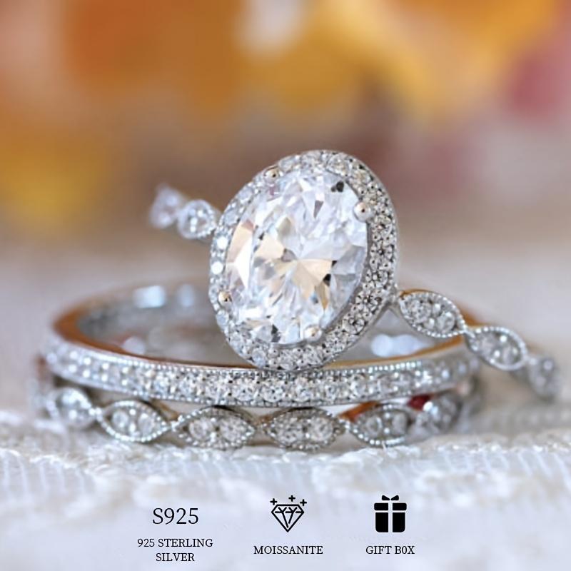 Sterling Silver 1 Carat Oval Moissanite Stackable Ring Set for Women Fashionable Elegant Engagement Ring