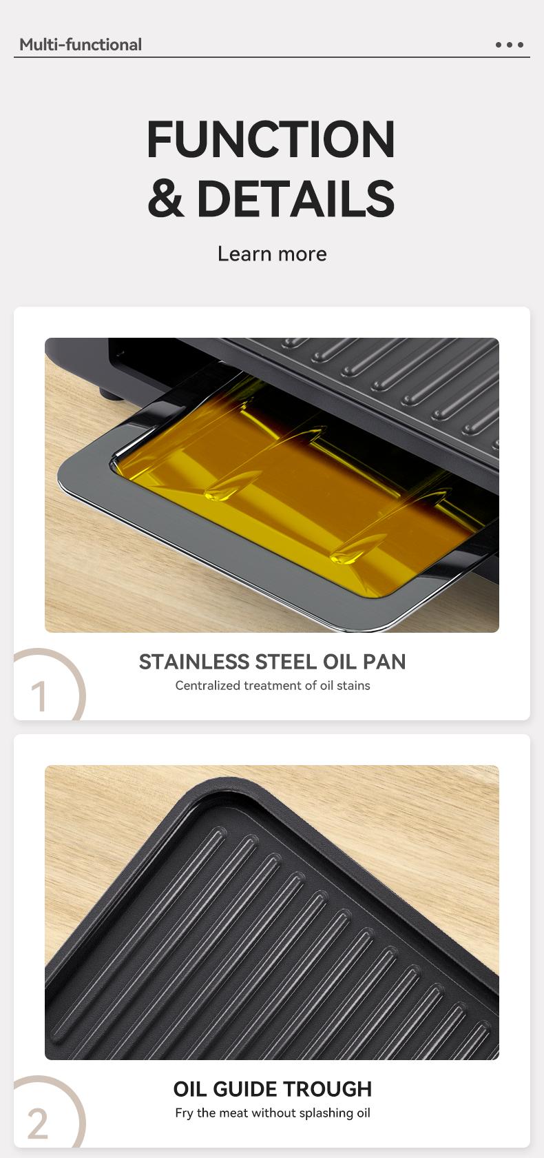 Electric Indoor Grill 1500W -2 in 1 Smokeless Indoor Grill for Kitchen with Non-stick Removable Grill & Griddle Plate,Temperature Control Korean BBQ Grill with 3 Cheese Pans Dishwasher Safe