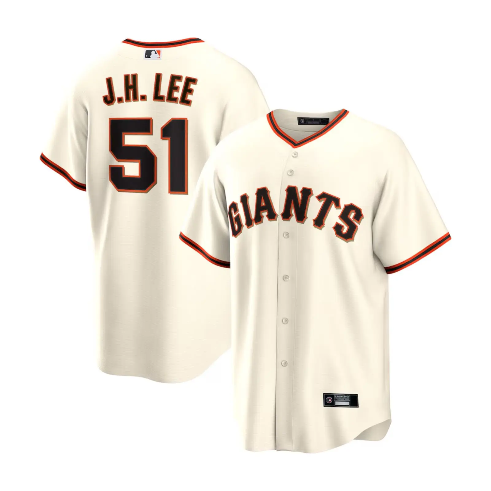 Men 51 JH Lee Printed Cream Baseball Jersey