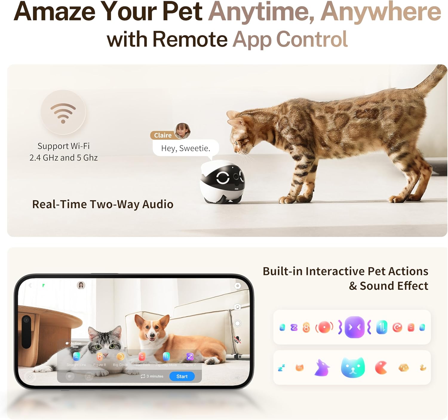 Enabot EBO 2K Camera Robot ROLA Mini Movable Pet Camera Battery-Powered with Phone App Indoor Cam w One-Touch Call 2-Way Talk Night Vision Motion Detection Video Recording Robot Dog