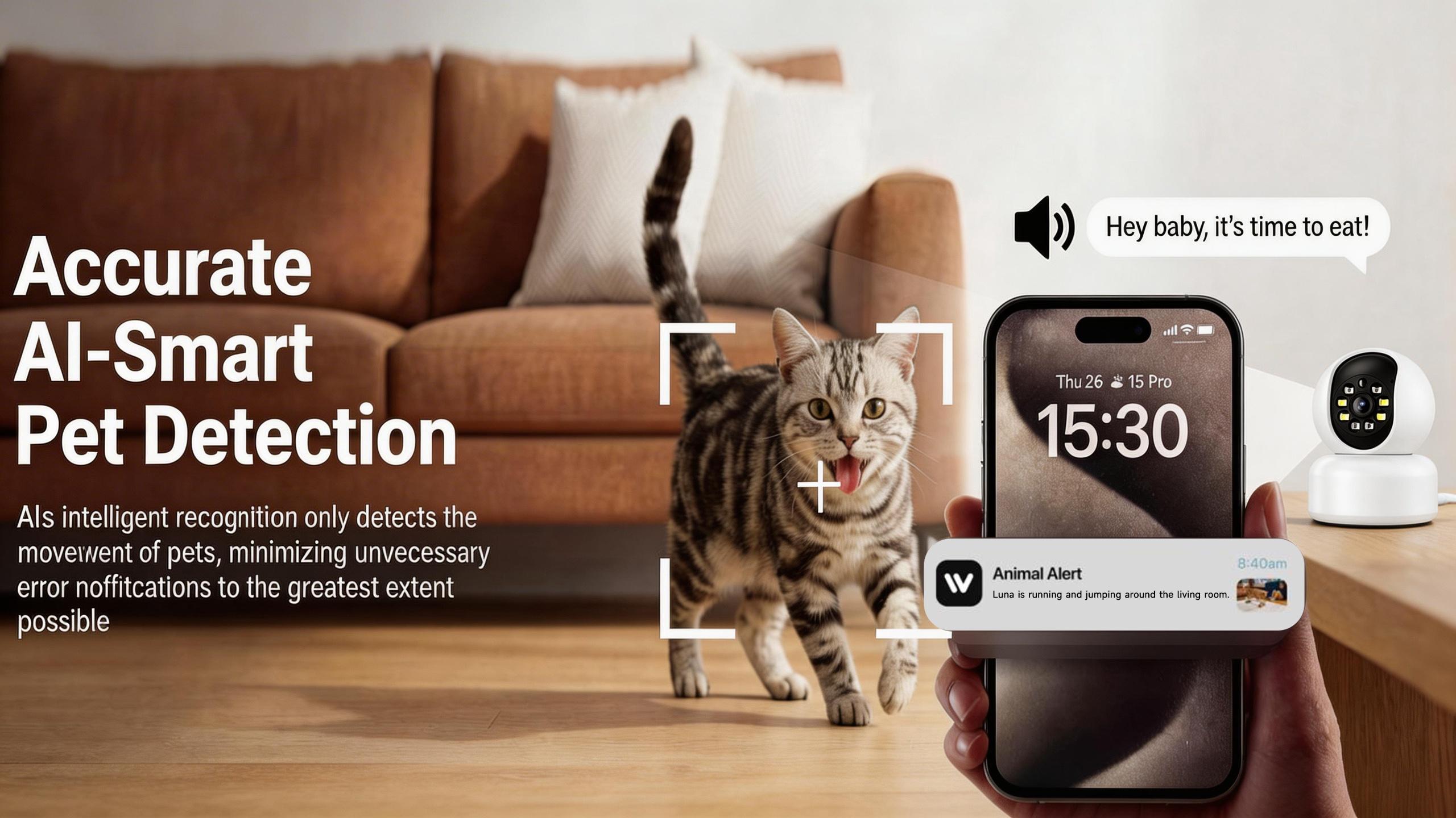 【2PC Pet Monitoring】Hawkray Smart Pet Monitor for Multi-Pet Homes 360° Coverage 3MP 2K HD AI Pet Recognition 2-Way Audio Home Security Ultra-HD View
