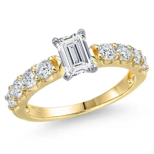 Gem Stone King 1.58 Cttw IGI Certified Lab Grown Diamond in 14K Two-Tone Gold Engagement Ring for Women | Emerald Cut Center Diamond 0.70 Ct | D-E Color | VS1-VS2 Clarity