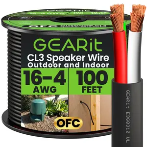 GEARit 16/4 AWG OFC Outdoor Speaker Wire, Black