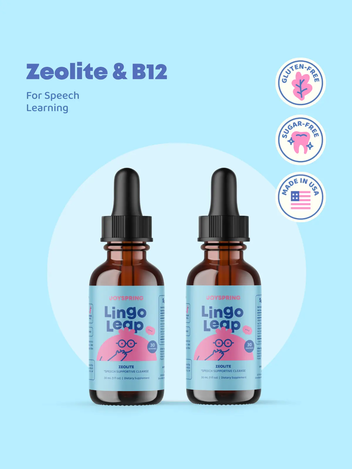 JoySpring LingoLeap for Kids - Zeolite Drops with B Vitamins - Support Speech Learning (2 Pack)