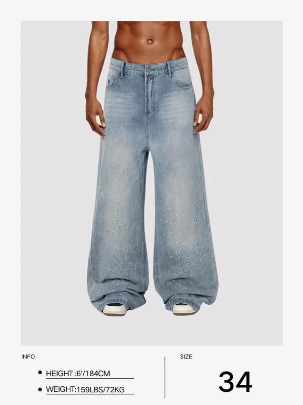 Aelfric Eden Rhinestone Application Loose Jeans Casual Soft Denim Pants Wide Leg Streetwear Trendy Bottoms Stylish Pocket