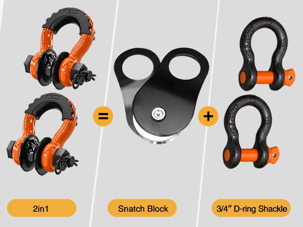 Nilight 3/4" D-Ring Shackle with Towing Pulley – 4.75 Ton (9,500 Lbs) Heavy Duty Off-Road Recovery Shackle Kit with Isolators & Washers – 2 Pack for Jeep, Truck, ATV, UTV, Tractor & Winch Ropes Straps