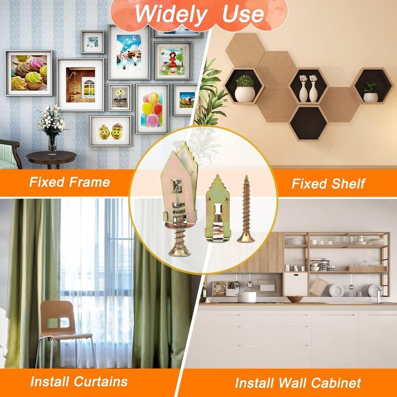 80PCS Self-Drilling Drywall Anchors and Screws Kit, 12x30mm, No Pre-Drilling Needed, Supports Up to 66 lbs, Ideal for Home and Office Organization Adjustable Hooks