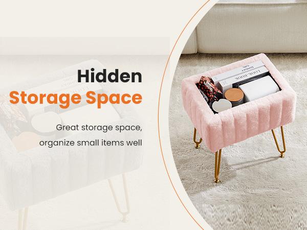 【Deal】Vanity Stool Chair with Storage, Ottoman Faux Fur Soft Padded Makeup Footstools Seat with 4 Metal Legs Anti-Slip Adjustable Feet 【Deal】Vanity Stool Chair with Storage, Ottoman Faux Fur Soft Padded Makeup Footstools Seat with 4 Metal Legs Anti-Slip Adjustable Feet