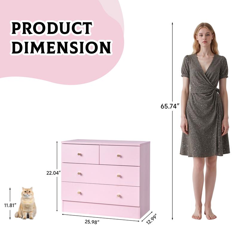 Karlhome Drawer storage cabinet Macaron powder particleboard with triamcinol coating, 66*33*89cm, five-layer six-drawer chest of drawers, matte gold handles