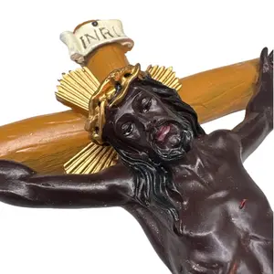 Black Christ Wall Crucifix – Miracle Protection Cross – 12 Inches Hanging Resin Statue