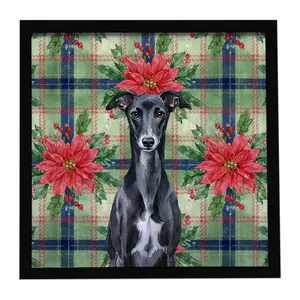 Carolines Treasures WDK8851MFP88 8 x 8 in. Black Whippet Christmas Poinsettias Framed Metal Print