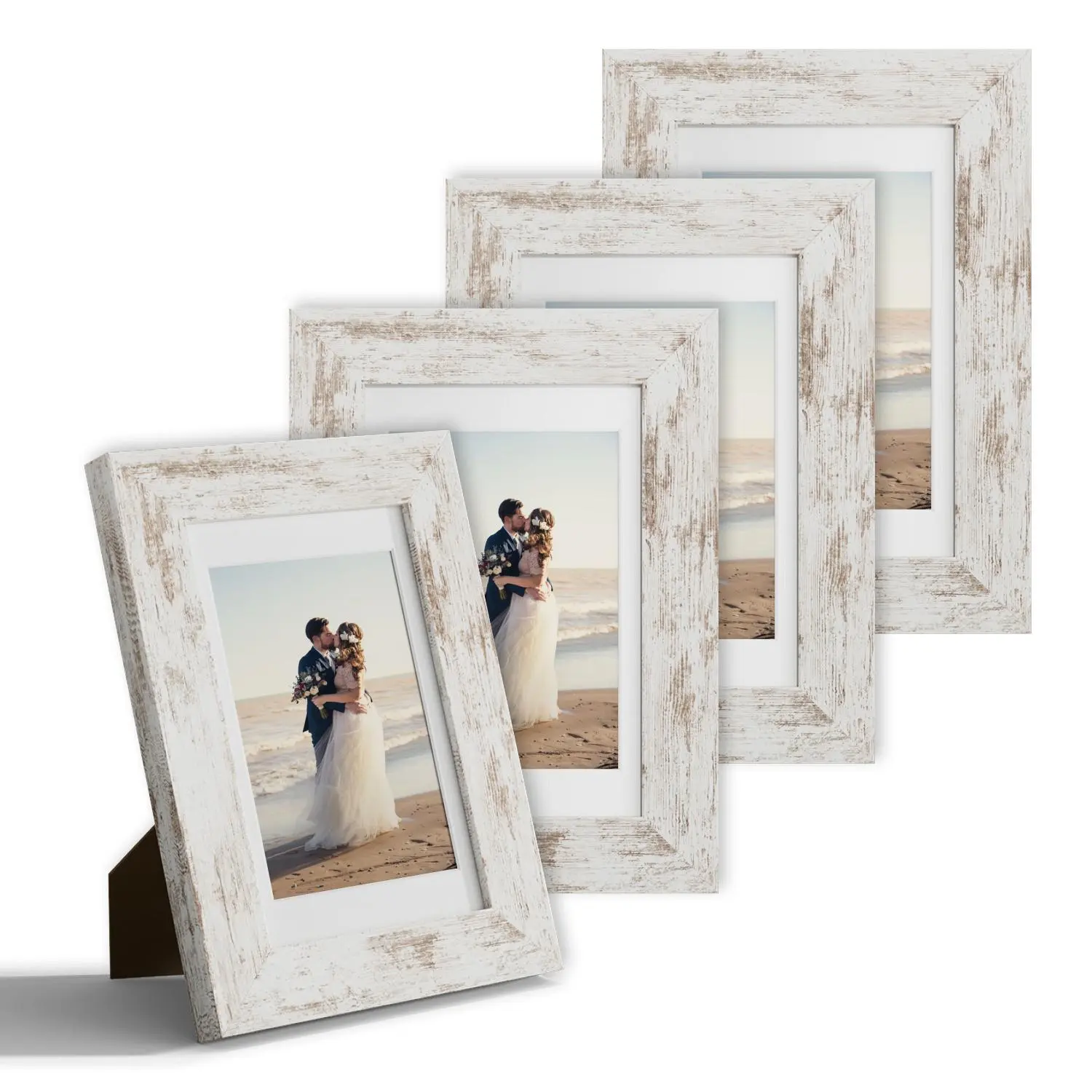 5x7 Picture Frame Set of 2/4-pack, Made of Real Glass and Distressed White Wooden Frame, 5 by 7 Photo for Wall or Tabletop - Display Picture 4x6 with Mat or 5x7 Without Mat