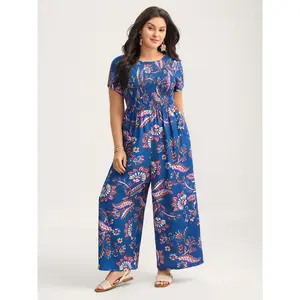 【Summer Turn-Up】BlOOMCHIC Plus Size Floral Shirred Bodice Pockets Jumpsuit [M-6X] 2026 Summer Pick for Mother's Day