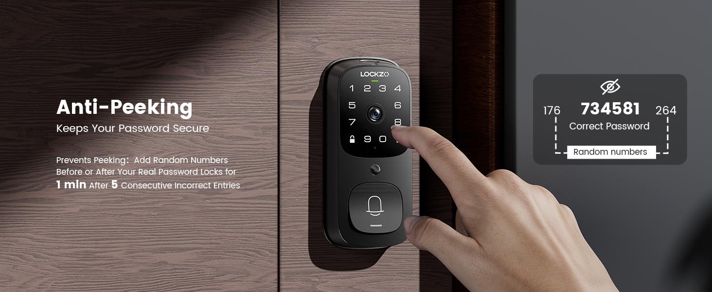 Smart Lock with Camera, 3-in-1 WiFi Doorbell Keyless Entry Door Lock, Deadbolt Lock for Front Door, Fingerprint, Keypad Code, App Control, IP65 Waterproof, BHMA, Support Alexa&Google Assistant