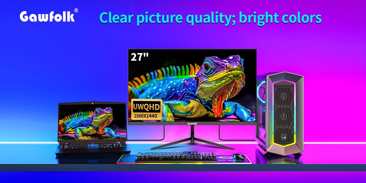 27 Inch WQHD 120Hz Gaming Monitor Flat Display – 2560×1440,HDMI & DP Inputs, VESA Wall-Mount, G-Sync, Wide Color Gamut for Immersive Gameplay