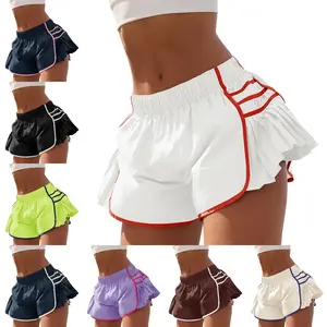 LAICIGO Womens Summer Contrast Stitch Elastic Waist Workout Gym Shorts Cozy Running Pleated Athletic Quick Dry Shorts