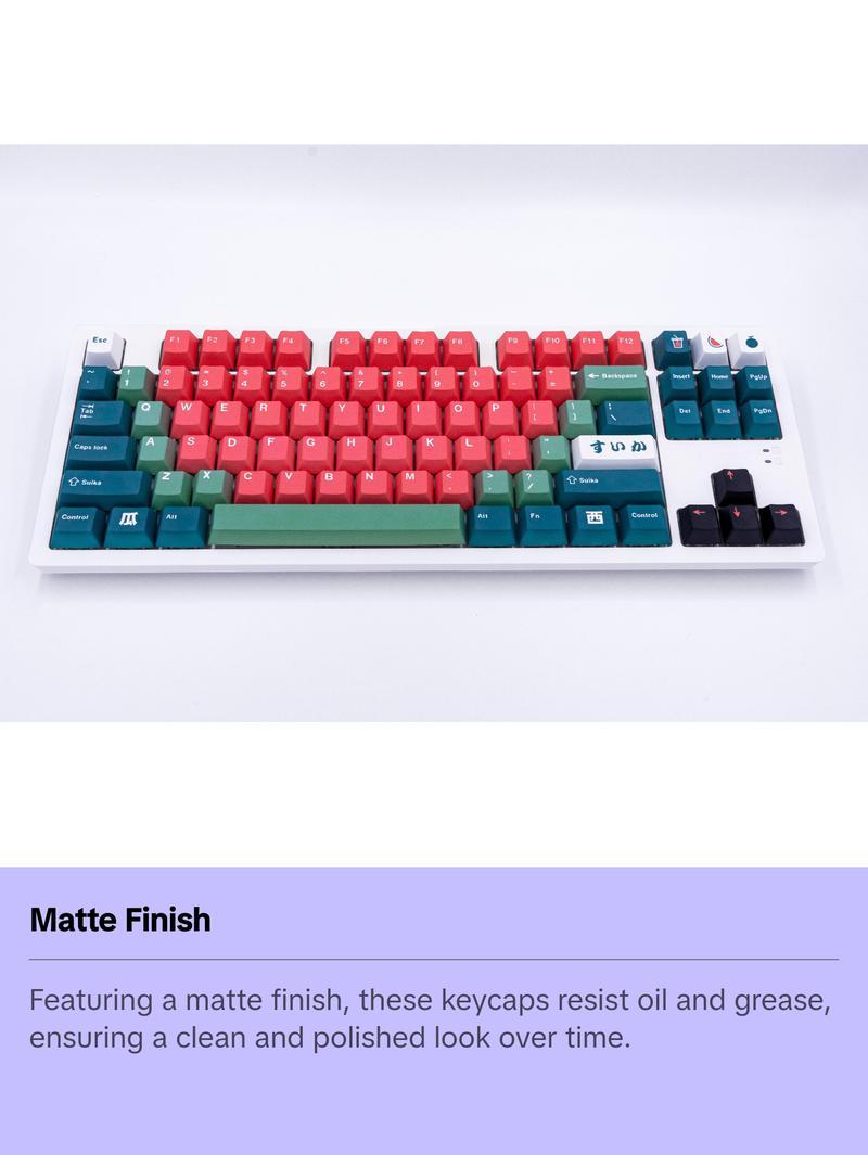 SUIKA Keycaps - Red & Green keys for mechanical keyboard - decor for pc gaming and work from home desk setups - gifts for gamers