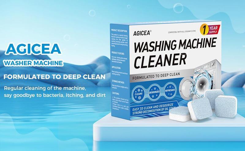 Washing Machine Cleaner Descaler 12 Pack - Deep Cleaning Tablets For HE Front Loader & Top Load Washer, Septic Safe Eco-Friendly Deodorizer, Clean Inside Drum And Laundry Tub Seal - 12 Month Supply，Summervibes