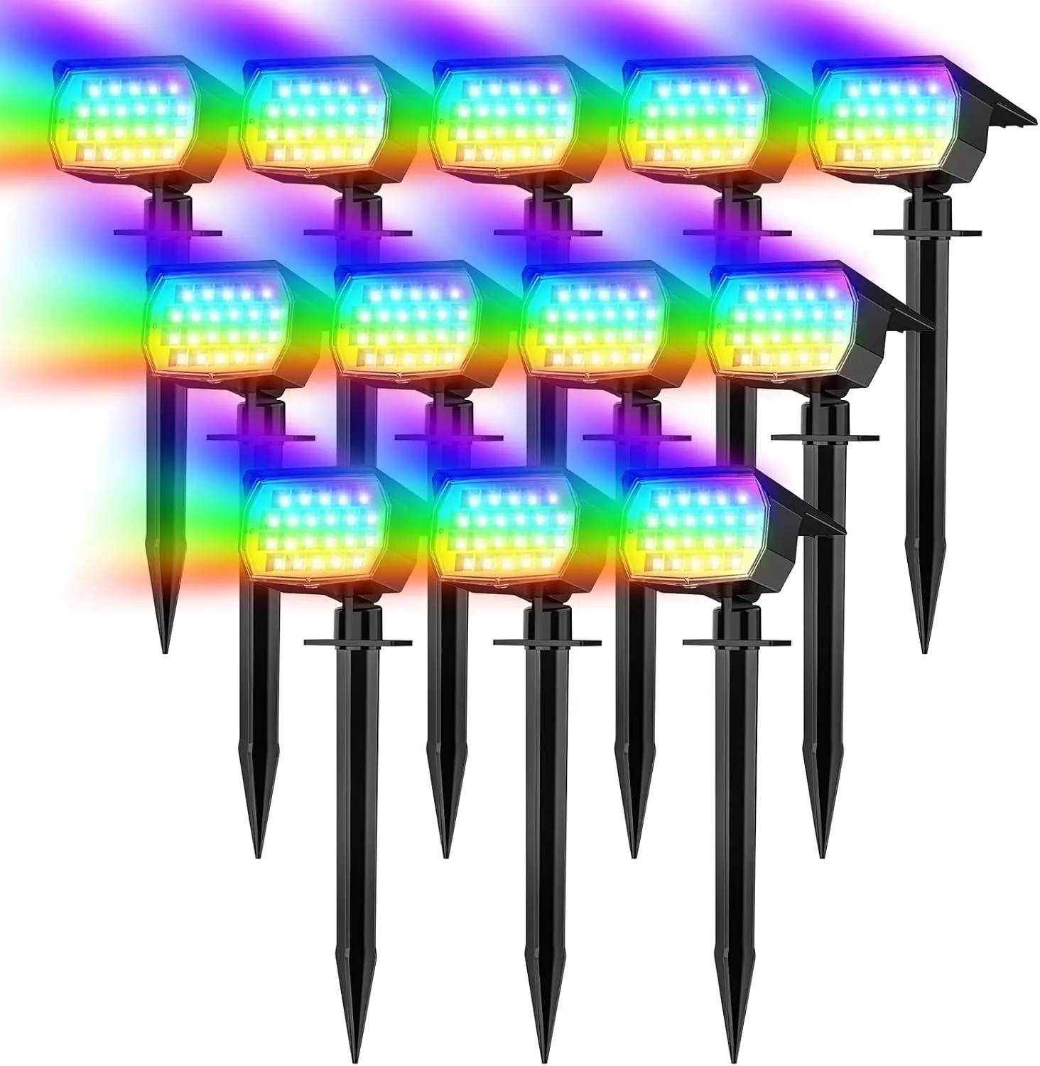 Solar Spot Lights Outdoor Color Changing, 7 Mode Christmas Landscape Spotlights, Solar Light Outdoor Waterproof, Led Powered Flood Light for Outside Pathway Yard Garden Tree Halloween