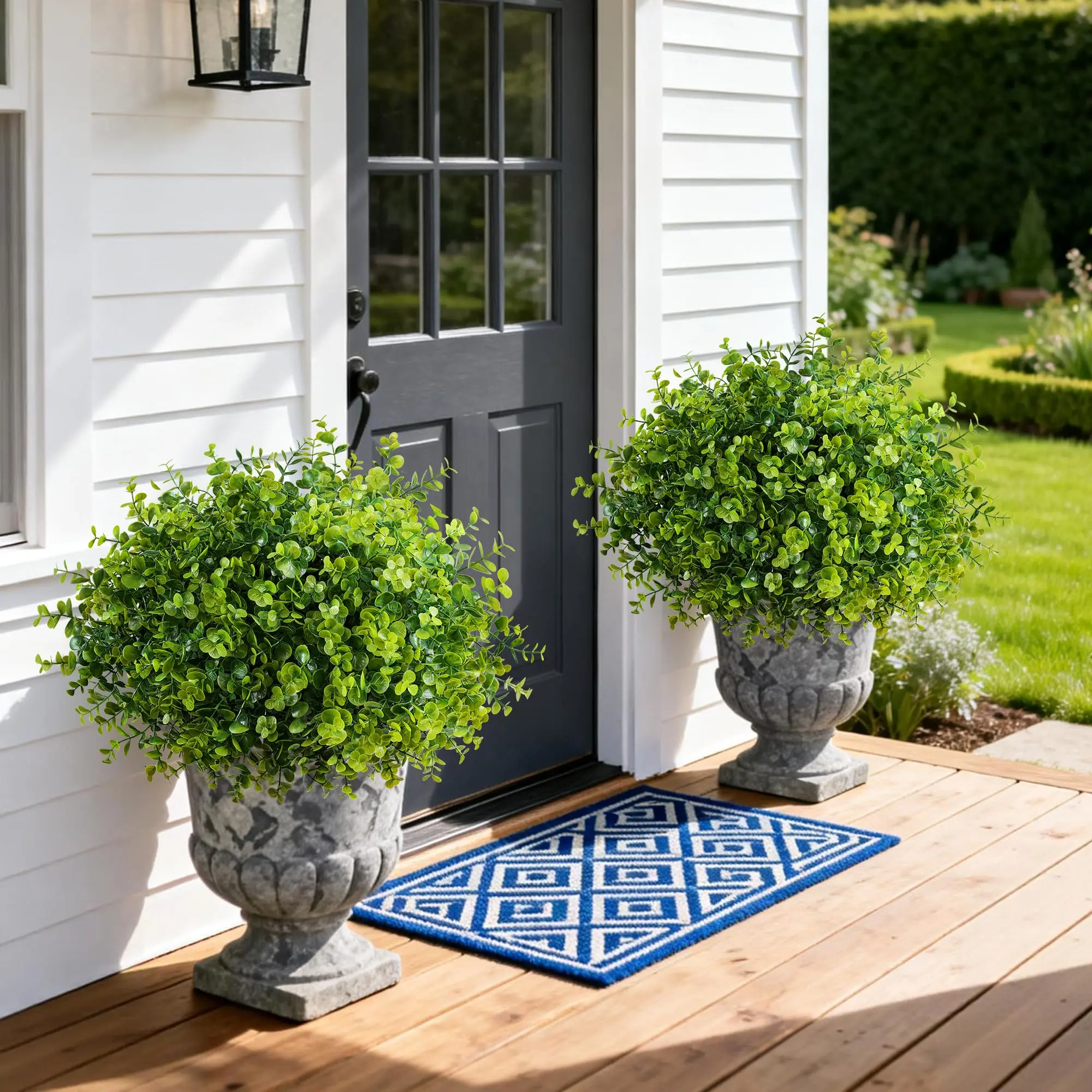 Ivydale Artificial Faux Outdoor Plants for Spring Summer Decoration, 12 Bundles Fake Plastic Eucalyptus UV Resistant Look Real Fake Plants for Planter Outside Front Door Porch Patio Balcony Garden Indoor Yard