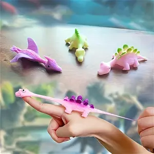 10 Pcs Slingshot Dinosaur Finger Toys, Party Favors for Kids Sticky Dino Flying Catapult Fidget Toys for Boys Girls Birthday Goodie Bag Easter Basket Stuffers Valentines Xmas Gifts Halloween/Thanksgiving Day/Christmas Easter Gift