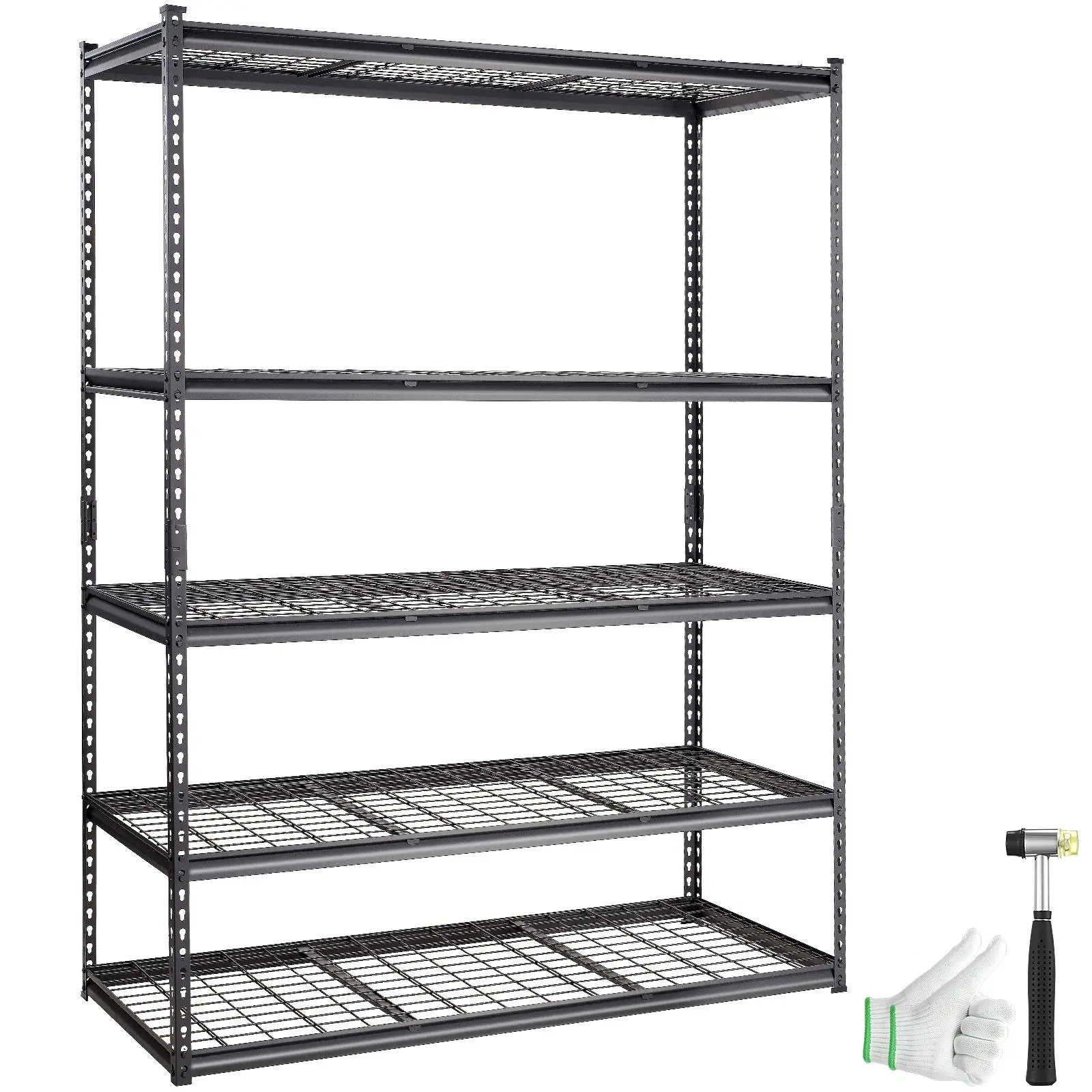 【Backtoschool】VEVOR Storage Shelving Unit, 5-Tier Adjustable, 2000 lbs Capacity, Heavy Duty Garage Shelves Metal Organizer Wire Rack, Black, 60" L x 24" W x 78" H for Kitchen Pantry Basement Bathroom Closet Steel