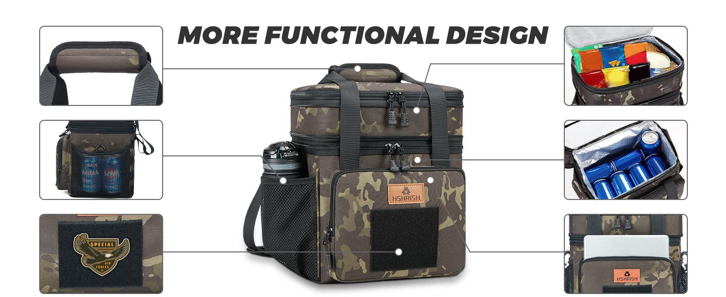 HSHRISH Expandable Large Tactical Lunch Box for Adults Durable Insulated Soft Cooler Bag with Shoulder Strap 20 Can 16 L for Work Outdoor Picnic Trips