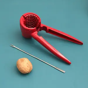 Heavy-Duty Aluminum Walnut Cracker Red Single Clip Mouth Easy One-Hand Nut Opener Durable Rust-Resistant Shell Cracking Tool for Nuts