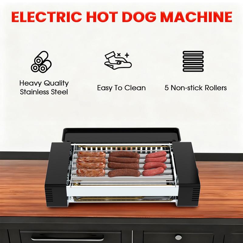 TMWINGS 2-in-1 Electric Grill & Hot Dog Machine, Indoor Smokeless BBQ Grill with Non-Stick Griddle, Perfect for Family Cooking & Home Parties