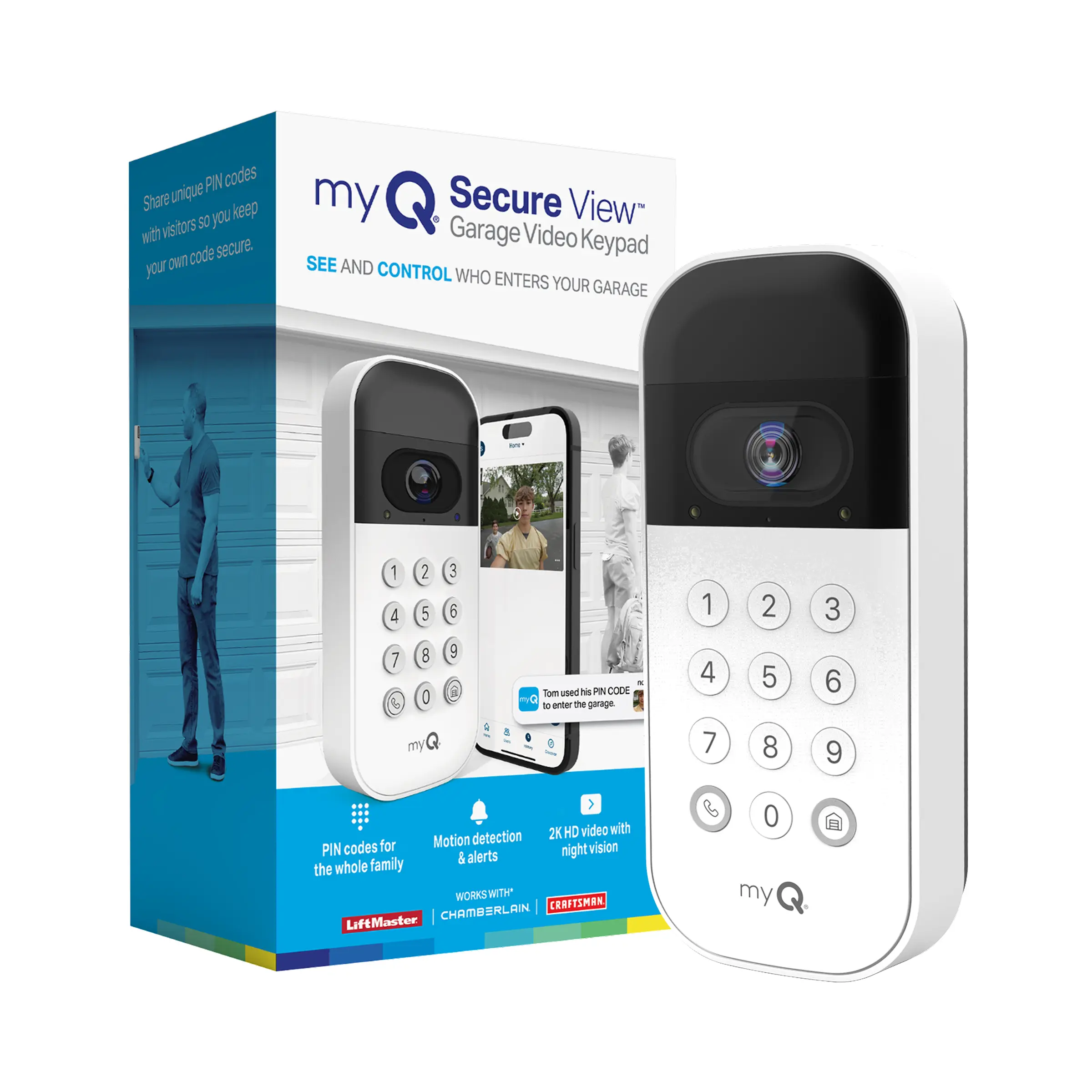 myQ Smart Garage Door Video Keypad with Wide-Angle Camera, Customizable PIN Codes, and Easy Access to Garage via MyQ App, Compatible with LiftMaster, Chamberlain, and Craftsman Openers. See & Control your Garage from anywhere.