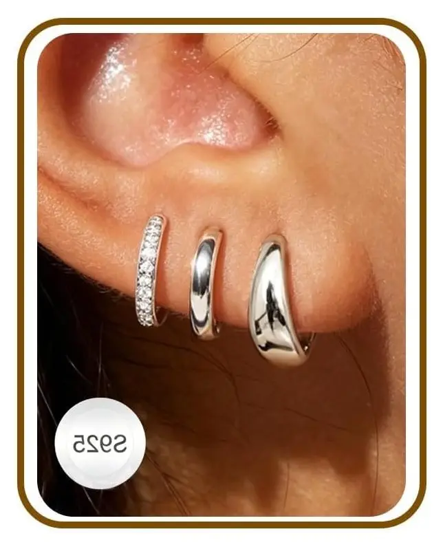 3 Pairs 925 Sterling Silver Earrings for Women Non Tarnish 14K Gold Plated Small Hypoallergenic Huggie Hoops Cartilage Stack Earring Sets for Multiple PiercingGift