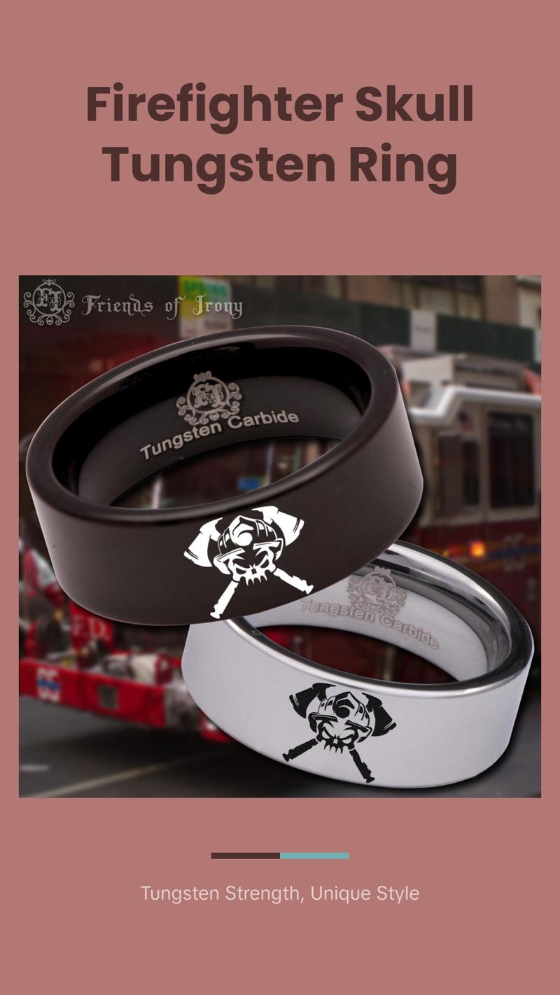 Firefighter Skull Tungsten Carbide Ring
