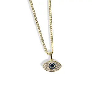14K Laminated Gold Evil Eye Necklace – Blue Crystal Protection Pendant – 16” 18” 22”
