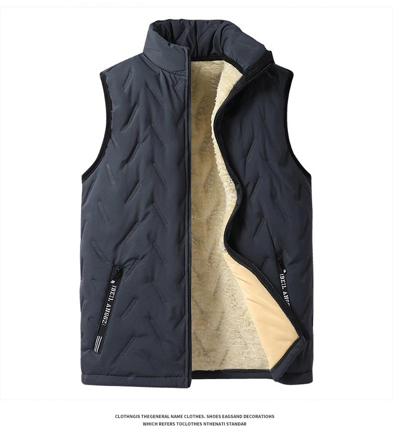 Men's Three-Piece Set Jacket Vest Cotton Pants Ultrasonic Fleece Warm Stand Collar Winter Coat for Dad SpringStatements