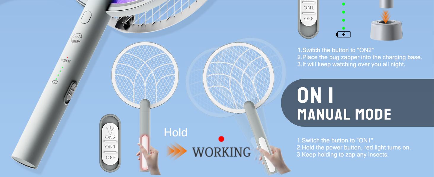 4000V Electric Fly Swatter Racket, 1800mAh Smart Bug Zapper with USB Rechargeable Base, Powerful Mosquitoes Trap Lamp & Fly Killer with 3-Layer Safety Mesh for Home, Bedroom, Kitchen, Patio