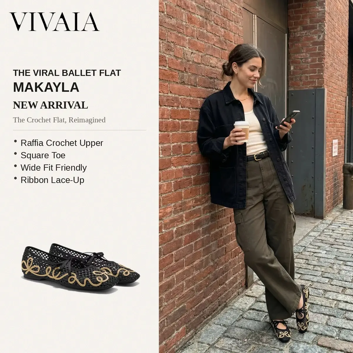 VIVAIA Women's Wide Feet Friendly Footwear - Square-Toe, Slip-Resistant, Moisture-Wicking Recycled Knit Upper Styles: Mesh Ballet Flats, Raffia Sandals, Mules, Casual Wear for Party, Travel (Makayla, Maura, Carey) [Low Heel Height]