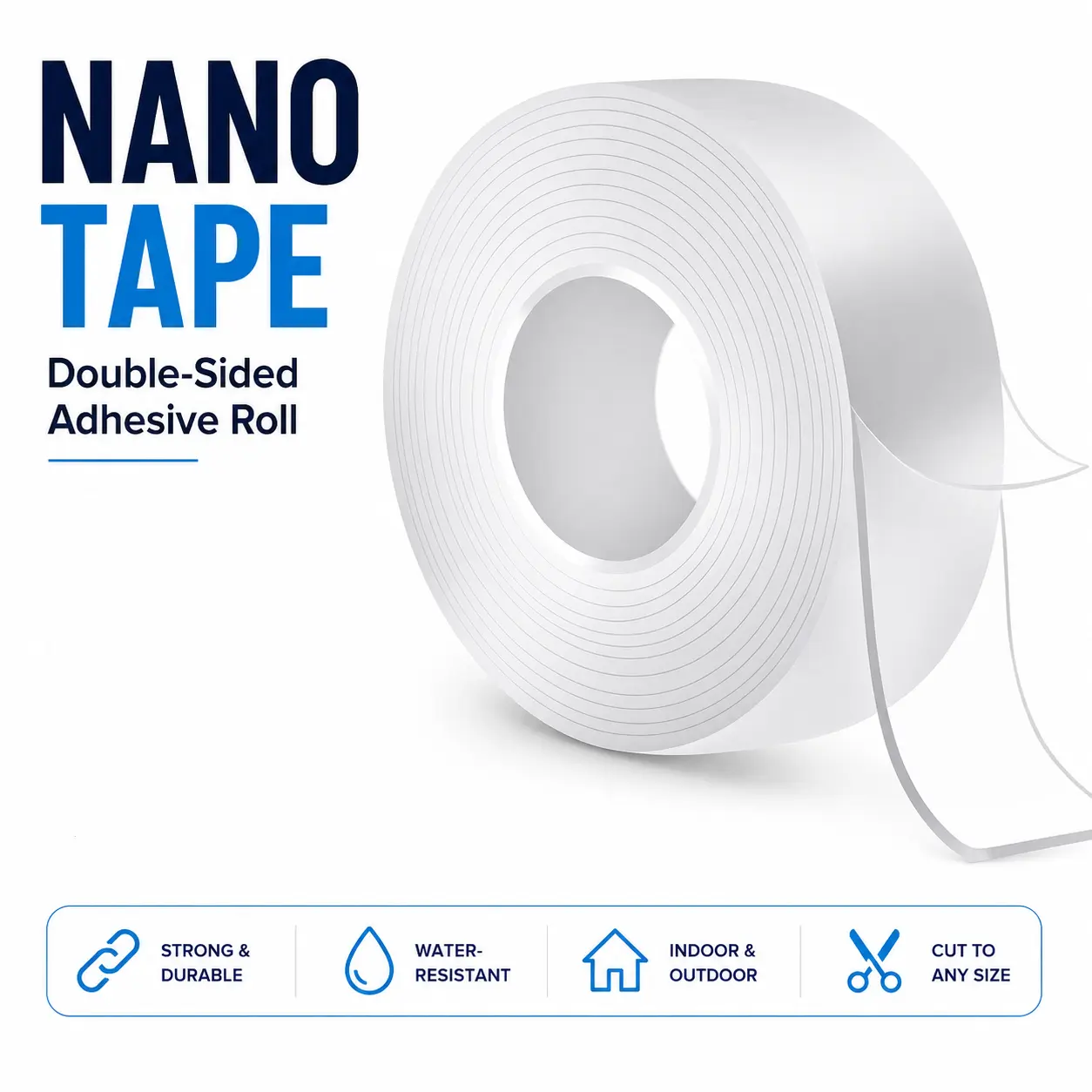 Nano Tape Double Sided Adhesive Roll, Heavy Duty Strong Hold Residue Free Clear Mounting Tape, Waterproof Reusable Multi Surface Tape for Glass Tile Metal Wood Wall, Indoor Outdoor Use Cut to Any Size for Home Office DIY photo wall,back to school