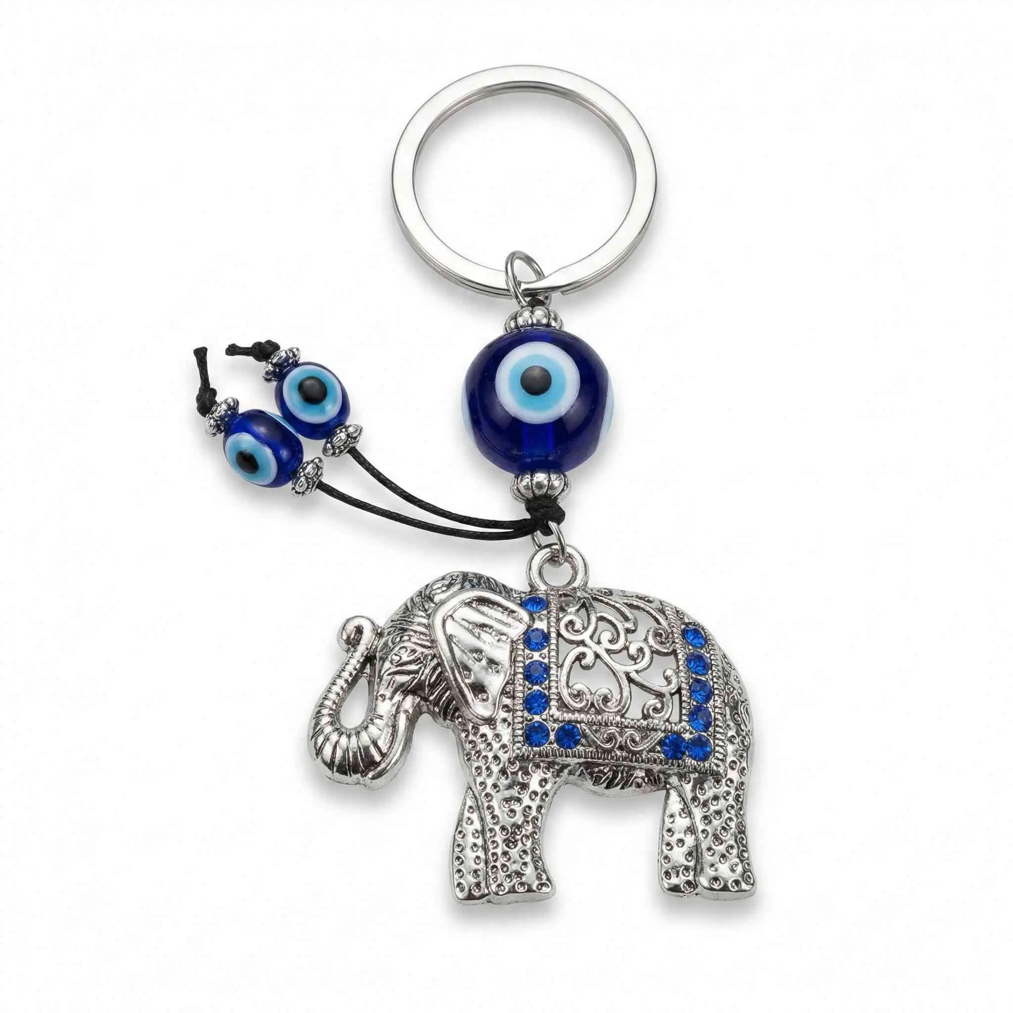 Elephant Evil Eye Keychain Amulet — Good Luck &amp; Protection Charm 4.5 Inch