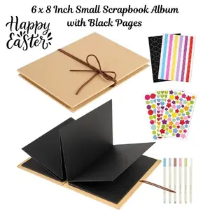 6x8 Inch Foldable Accordion Scrapbook Album Kit – Black Pages, Stretchable Folding Photo Album, DIY Accessories, Hardcover Memory Book for Photos & Crafts