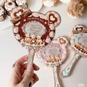 Sweetie Bear Collection Hand Holding Mirror Exquisite Relief Makeup Tools Cute HD Makeup Mirror 4 Types