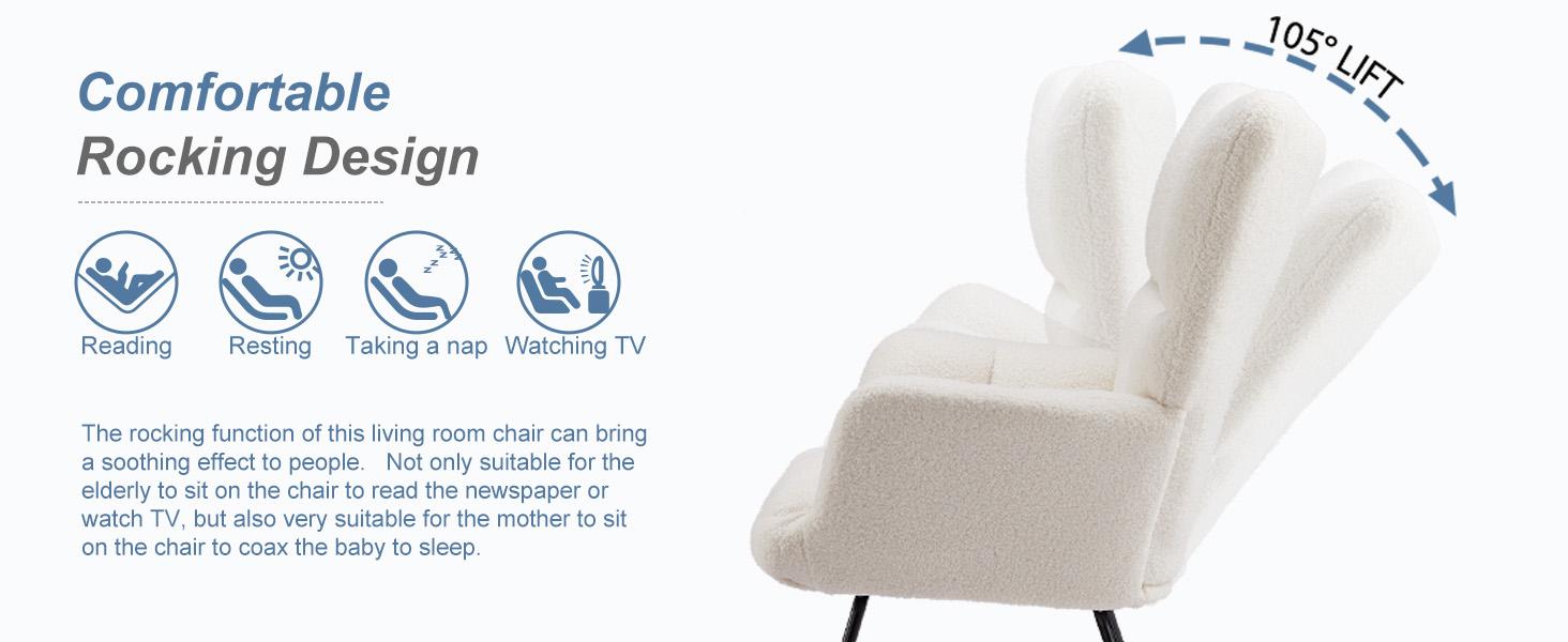 Modern Teddy Fabric Chair for Mom, Accent Upholstered Rocker Glider Chair with High Backrest for Bedroom Living Room