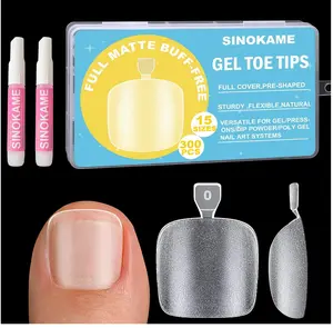 Clear Press on Toenails Short with Nail Glue Kit, SINOKAME Full Cover No File Matte Gel Toe Nail Tips for Regular &Small Toenail Beds Short Lengths, 300 Pcs 15 Inclusive Sizes for up to 10 Pedicures