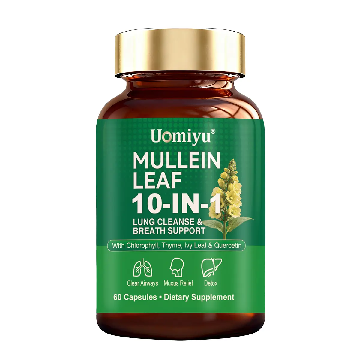 Mullein Leaf Fitness Edible for Lung Support, Herbal Capsules for Smokers and Daily Breathing Support (1 month)