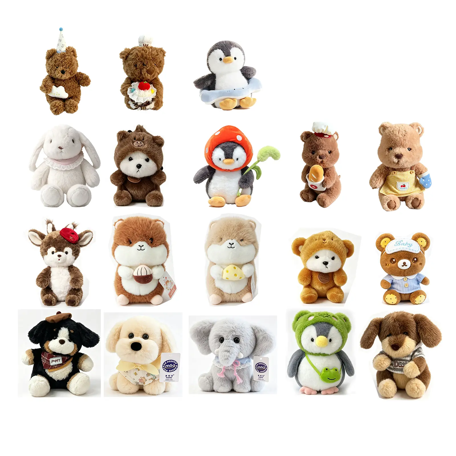18Pcs Multi-Style Kawaii Mini Animal Plush Toy Collection, Cute Bear Penguin Dog Bunny Elephant Stuffed Doll, Soft Fluffy Plushies, Home Desk Car Decor, Birthday Holiday Gift for Kids Teens Girls