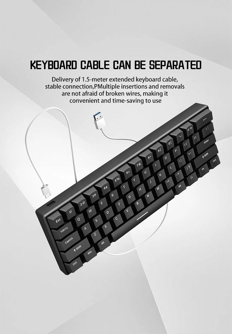 ZIFRIEND H61K Portable 60% Mechanical Gaming Keyboard, Mixed Lighting Compact 61 Keys Wired Office Keyboard with Mechanical Switch for Windows Laptop PC Mac,Hot Swappable,Blue / Red Switch