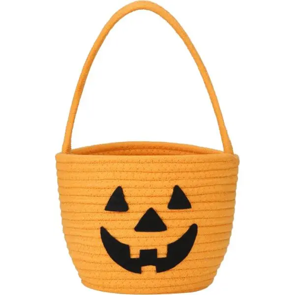 Halloween Basket for Kids Small Pumpkin Bucket for Candy Orange 8in x 6in Cute Trick or Treat Boo Basket Perfect for Kids' Halloween Treats Unisex Design