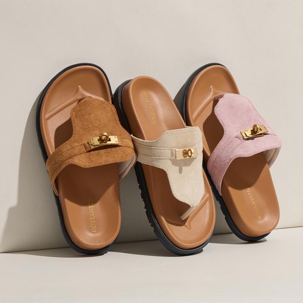 Bostanten Suede Womens Slides Sandals with Arch Support,Fashion&Comfort Women Sandals for Summer,Casual Stylish for Everyday Wear