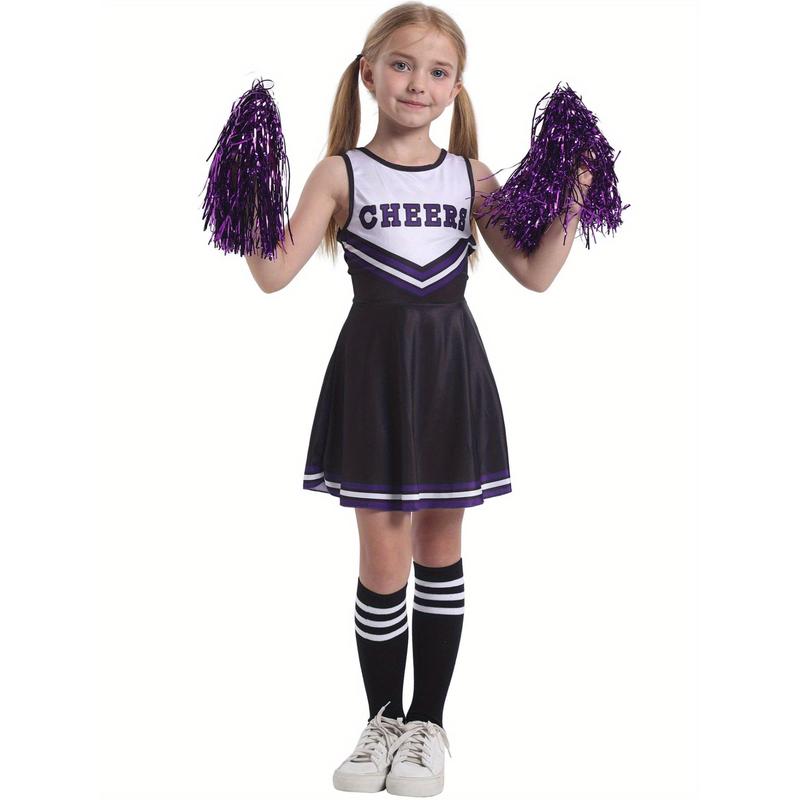 Plus Size Flyer Cheer Children'S Cheerleading Uniform Set, Kindergarten Girls' Cheerleading Uniforms, Stage Performance And Campus Cheerleading Uniforms, Including Socks And Pom-Poms, Ideal For Outdoor Activities