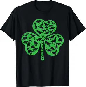 Cotton St Patricks Day Shirt Dinosaur Shamrock Dino Gift TShirt Men Women T-Shirt Casual 100% Cotton Short Sleeve Breathable Menswear