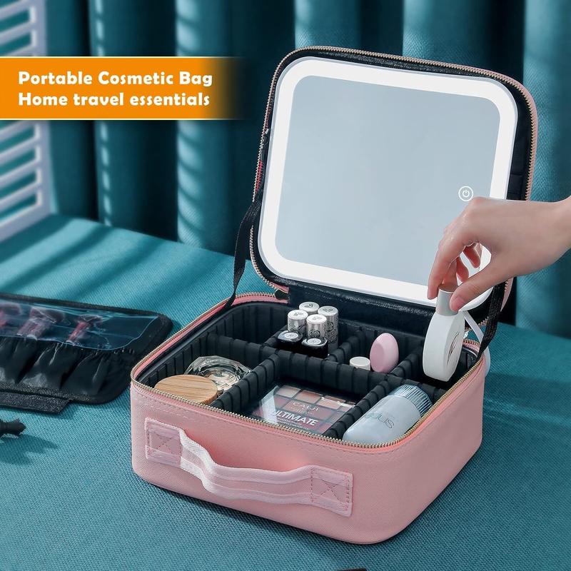 Makeup Bag with Mirror and Light Travel Makeup Train Case Cosmetic Bag Organizer Portable Artist Storage Bag with Adjustable Dividers Makeup Brushes Storage Organizer Makeup Bag with Mirror and Light Travel Makeup Train Case Cosmetic Bag Organizer Portable Artist Storage Bag with Adjustable Dividers Makeup Brushes Storage Organizer